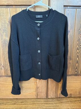 7 For All Mankind Black Button Cardigan with Patch Pockets